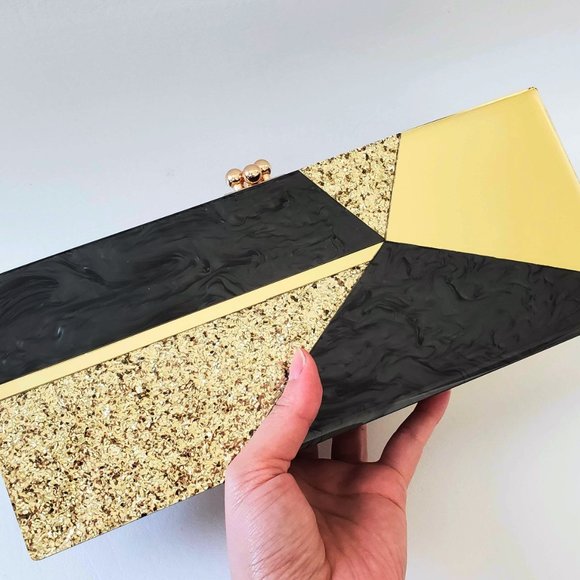 Edie Parker Handbags - NEW Edie Parker Glitter Hard Acrylic Gold Black